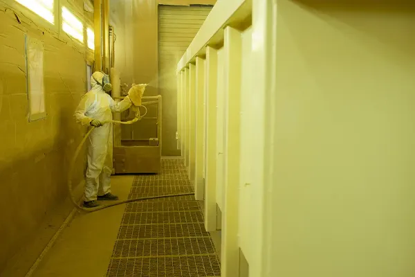 Application en cabine de peinture pour la fabrication de matériel agricole