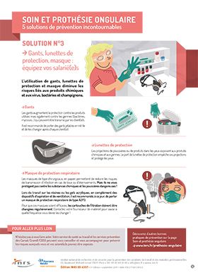 Soin et prothésie ongulaire. Gants, lunettes de protection, masque : équipez vos salarié(e)s