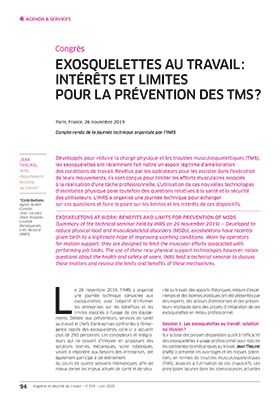 Hygiène et sécurité du travail, revue trimestrielle scientifique de l\'INRS