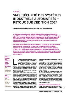 Hygiène et sécurité du travail, revue trimestrielle scientifique de l\'INRS
