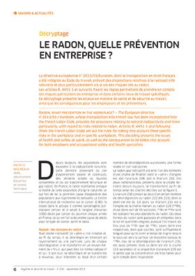Hygiène et sécurité du travail, revue trimestrielle scientifique de l\'INRS
