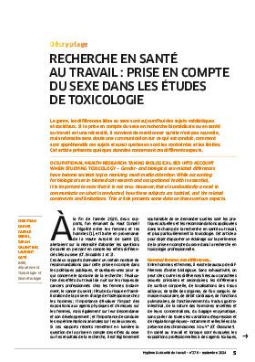 Hygiène et sécurité du travail, revue trimestrielle scientifique de l\'INRS