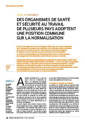 Hygiène et sécurité du travail, revue trimestrielle scientifique de l\'INRS