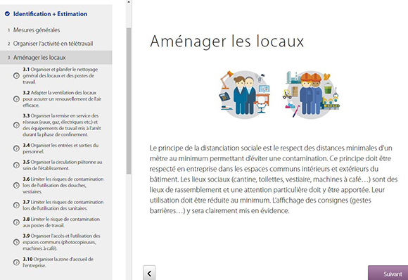 Capture d'écran de l'outil, le « Plan d’actions COVID-19 » Capture d'écran de l'outil, le « Plan d’actions COVID-19 »